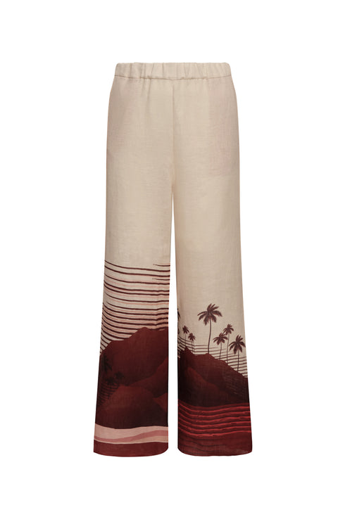 San Benito Linen Pants / Red Tropical Landscape